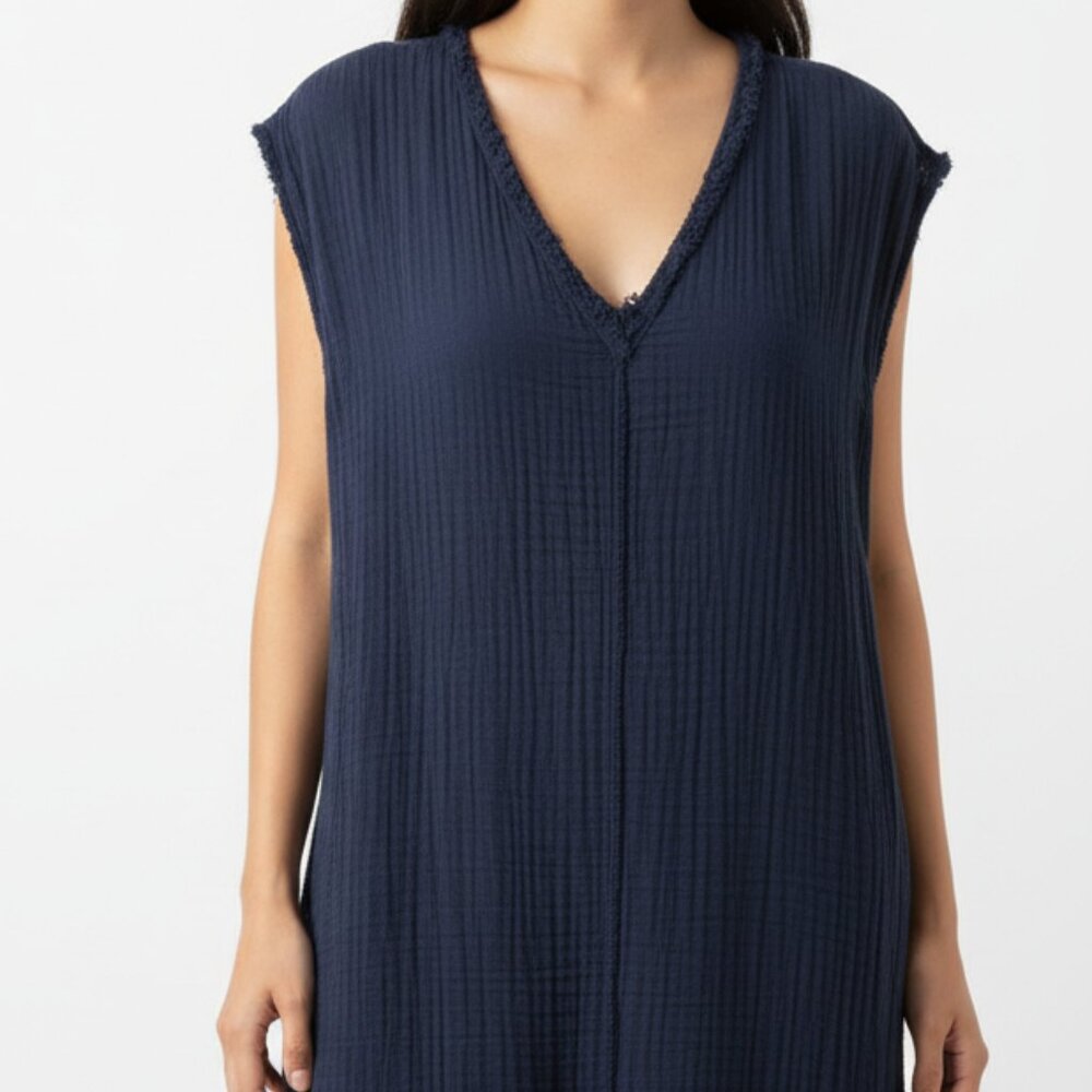 Michael Stars Navy Gauze Deep V-Neck Midi Dress – Women’s‎ S